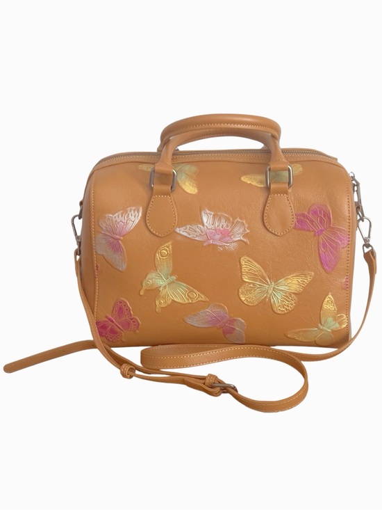 Artseye Handbags - ArtsEye Genuine Leather Boston Bag in "Butterfly Apricot" Artsy Boho Festival
